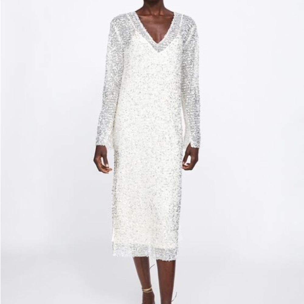 Zara Ecru Sequin Dress